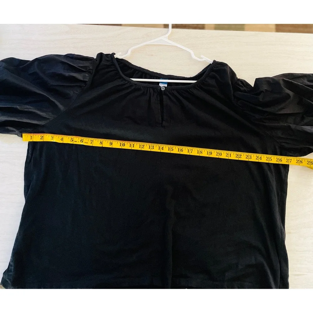 Old Navy Womens Black Puff Sleeve Top XXL Boho Peasant Blouse 100%Cotton.